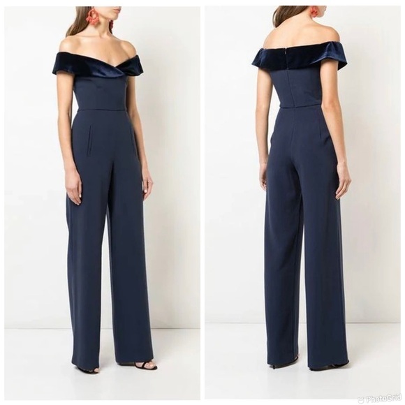 NEW BLACK HALO Yoli Velvet Trim Off The Shoulder Jumpsuit